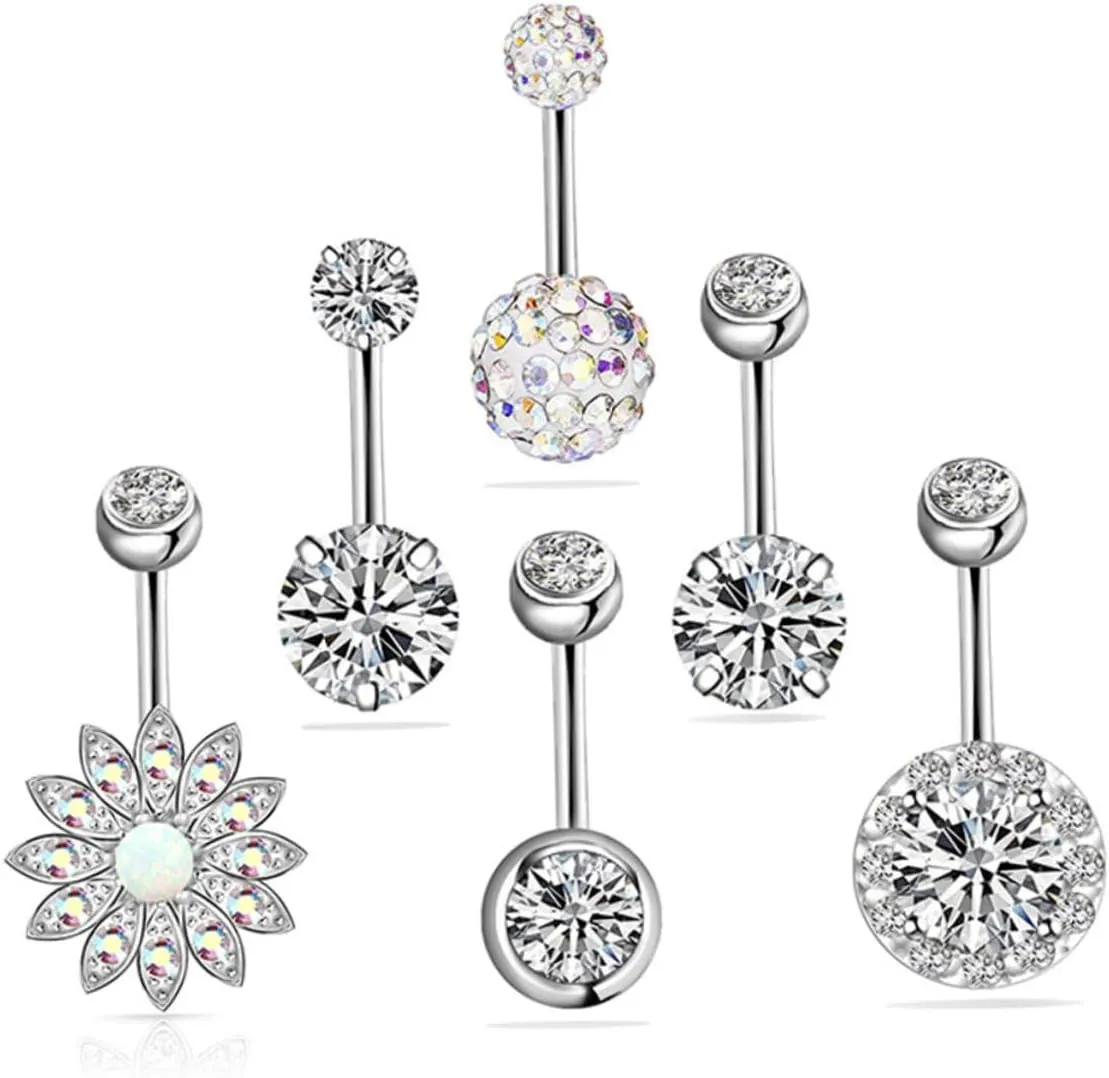 Belly Piercing Jewelry Pcs Zircon Belly Button Ring Set Stainless Steel Navel Rings Fashion Dance Festival Accessory