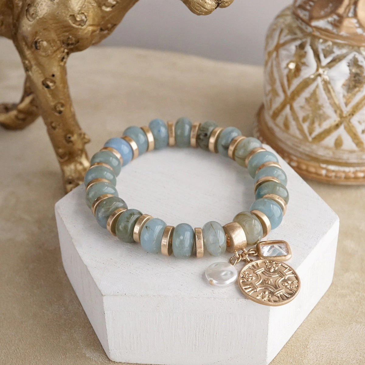 Withstand Time Faithful Layers ?C Chunky Acrylic Rondelle Beads & Cluster Coin Bracelet