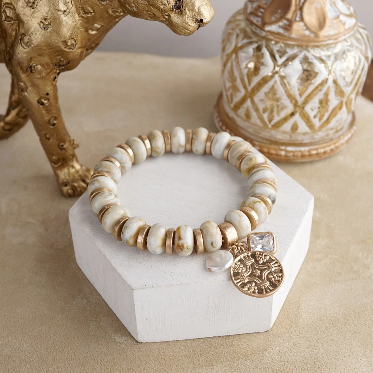 Favorable Composites Faithful Layers ?C Chunky Acrylic Rondelle Beads & Cluster Coin Bracelet