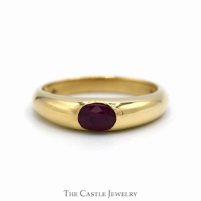 Stylish Insignia Fashion Mood Bezel Set Oval Ruby Solitaire Ring in Polished 14k Yellow Gold