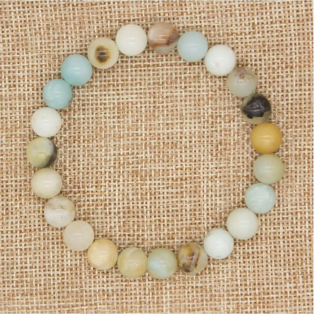Bivei Natural Gemstone Semi Precious Healing Crystals Handmade Stretchy Round Beads Bracelet, Enhance Positive Energy