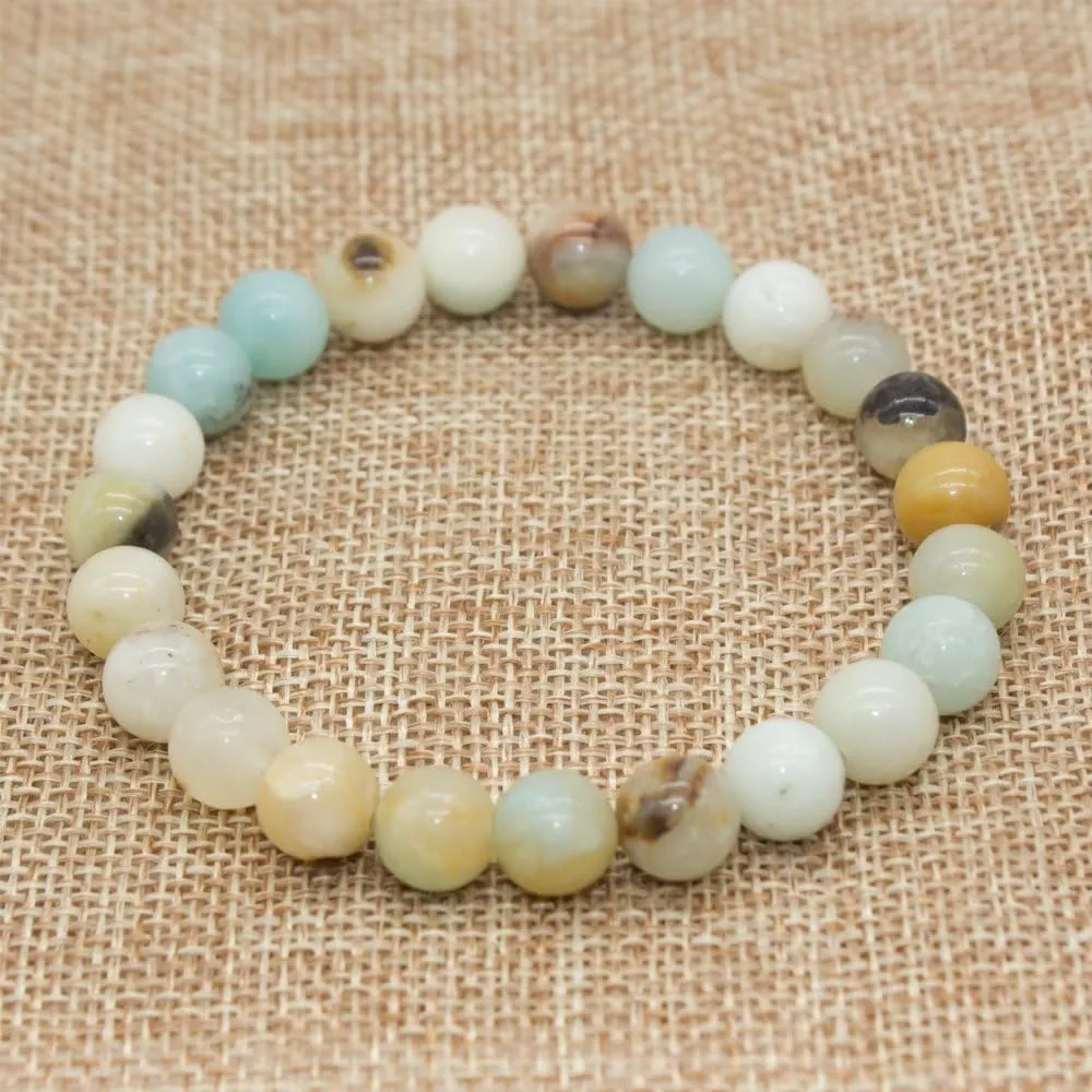 Bivei Natural Gemstone Semi Precious Healing Crystals Handmade Stretchy Round Beads Bracelet, Enhance Positive Energy