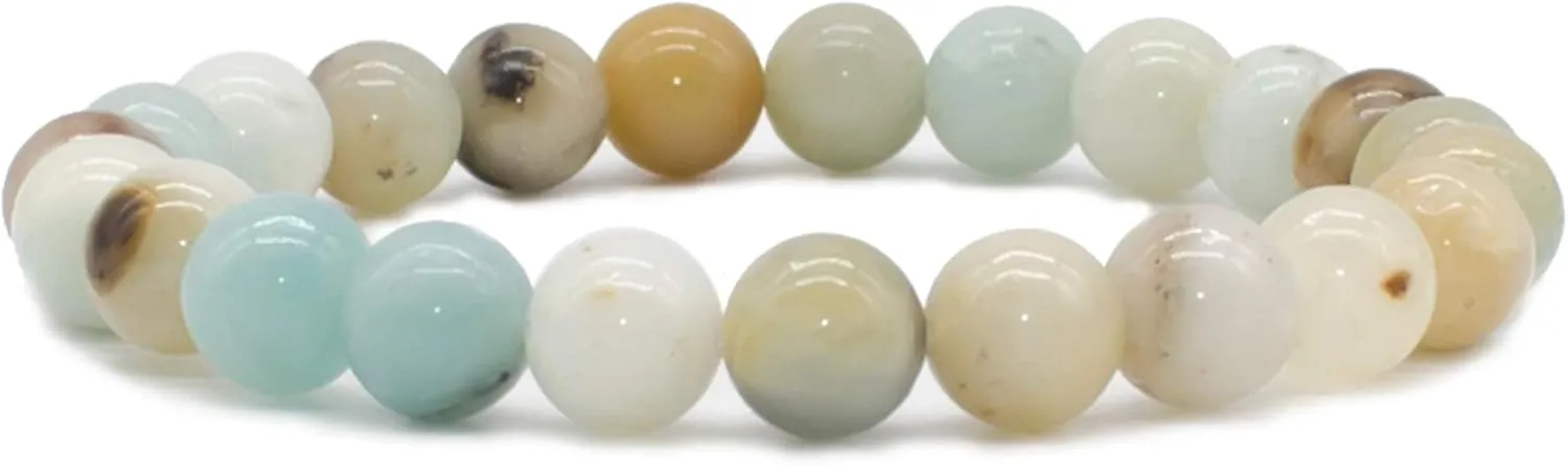 Bivei Natural Gemstone Semi Precious Healing Crystals Handmade Stretchy Round Beads Bracelet, Enhance Positive Energy