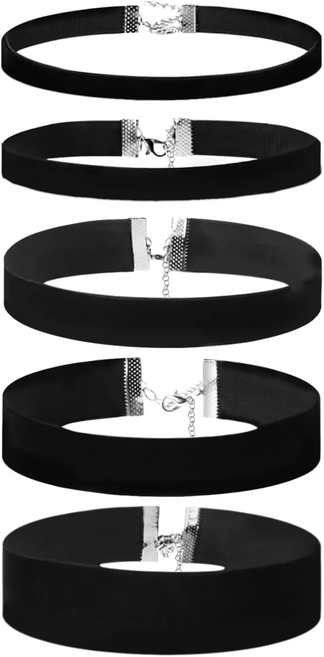 Black Choker Necklace for Women - 5/4/1 PCS Black Velvet Choker Set of Classic Gothic Adjustable Choker Necklaces for Teen Woman