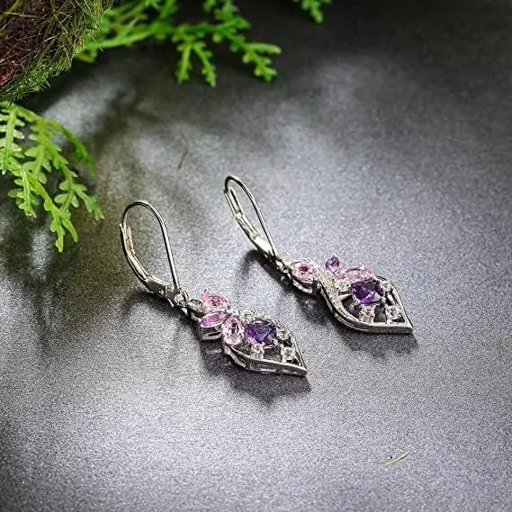 Black Spinel Heart Drop Earrings, Sterling Silver Huggie Hoop with Gemstone Dangle Earrings for Prom, Birthday, Christmas, Everyday