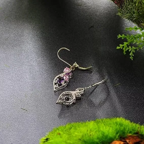 Black Spinel Heart Drop Earrings, Sterling Silver Huggie Hoop with Gemstone Dangle Earrings for Prom, Birthday, Christmas, Everyday