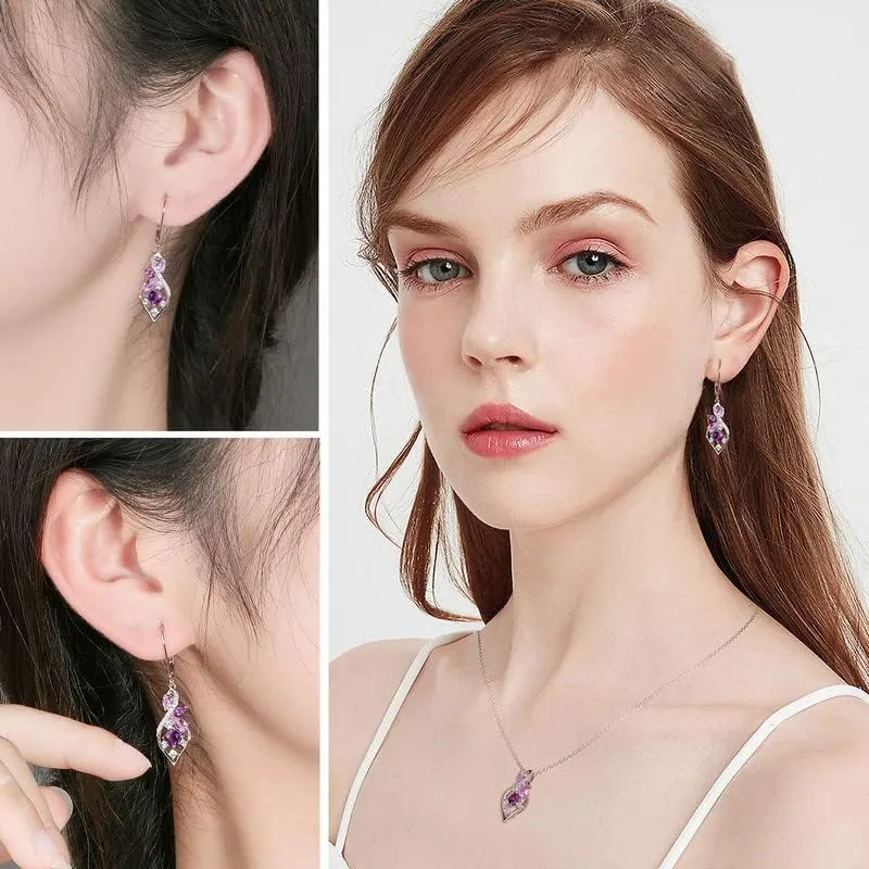 Black Spinel Heart Drop Earrings, Sterling Silver Huggie Hoop with Gemstone Dangle Earrings for Prom, Birthday, Christmas, Everyday