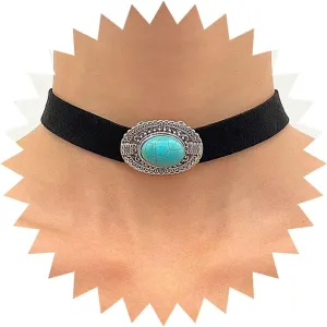 Black Velvet Choker Necklace Vintage Turquoise Suede Necklace Gothic Black Wide Velvet Necklace Turquoise Short Velvet Suede Neckalce Black Velvet Collar Necklace