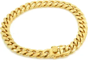 Bling Bling NY ANTI-TARNISH Solid 18K Gold Finish Stainless Steel 8mm Thick Miami Cuban Link Chain Box Clasp Lock Necklace 16-30 inches Bracelet 7-9 inches