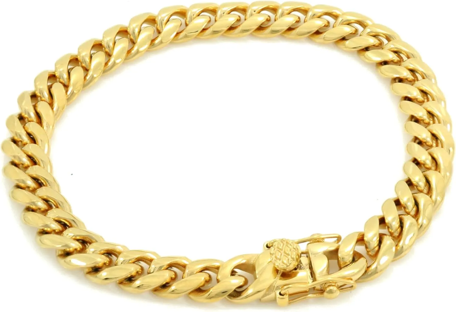 Bling Bling NY ANTI-TARNISH Solid 18K Gold Finish Stainless Steel 8mm Thick Miami Cuban Link Chain Box Clasp Lock Necklace 16-30 inches Bracelet 7-9 inches