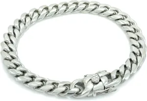 Bling Bling NY Anti-Tarnish Solid Silver Finish Stainless Steel 10mm Thick Miami Cuban Link Chain Box Clasp Lock Necklace 16-30 inches Bracelet 7-10 inches