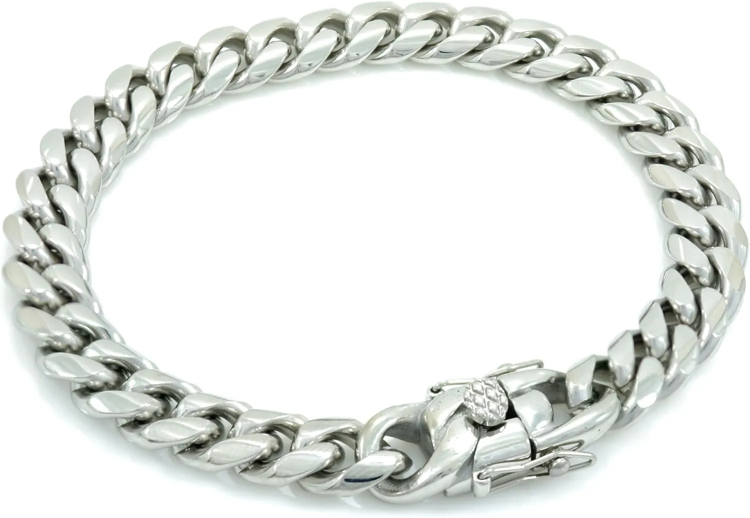 Bling Bling NY Anti-Tarnish Solid Silver Finish Stainless Steel 10mm Thick Miami Cuban Link Chain Box Clasp Lock Necklace 16-30 inches Bracelet 7-10 inches