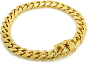 Bling Bling NY Men's Anti-Tarnish Solid 14k Yellow Gold Finish Stainless Steel 10mm Thick Miami Cuban Link Chain Box Clasp Lock Necklace 16-30 inches Bracelet 7-10 inches