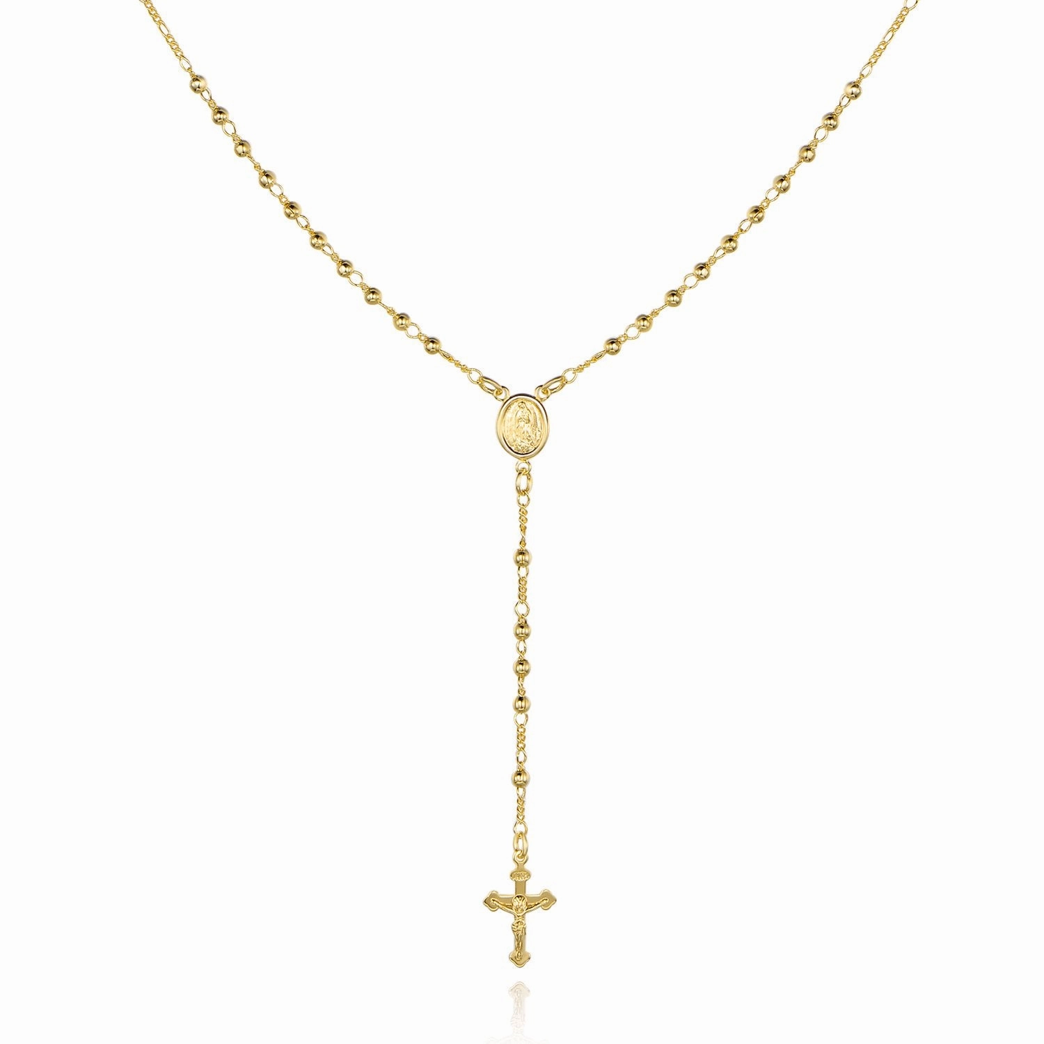 18K Gold Plated Virgin Mary Rosary Bead Cross Necklace Party Charm Adornment