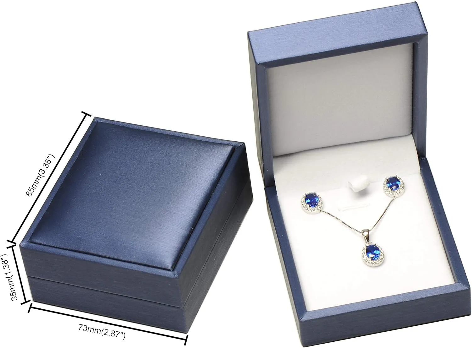 Blue Color Necklace Earring Set Gift Box Luxury Soft Touch PU Leather Material Necklace Pendant Chain Jewelry Storage Box Size 2.87"(W)*3.35〞(D)*1.38〞(H)