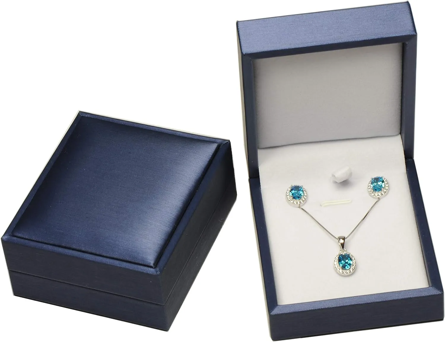 Blue Color Necklace Earring Set Gift Box Luxury Soft Touch PU Leather Material Necklace Pendant Chain Jewelry Storage Box Size 2.87"(W)*3.35〞(D)*1.38〞(H)