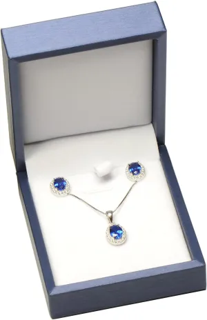 Blue Color Necklace Earring Set Gift Box Luxury Soft Touch PU Leather Material Necklace Pendant Chain Jewelry Storage Box Size 2.87"(W)*3.35〞(D)*1.38〞(H)
