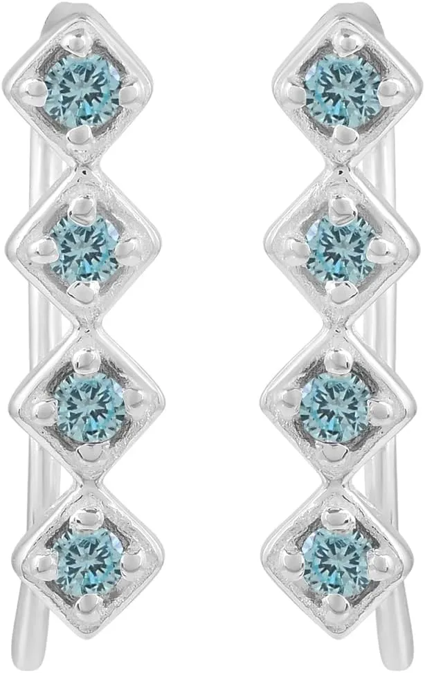 Blue Topaz Gemstone 925 Sterling Silver Prong Setting Ear Climber Earrings