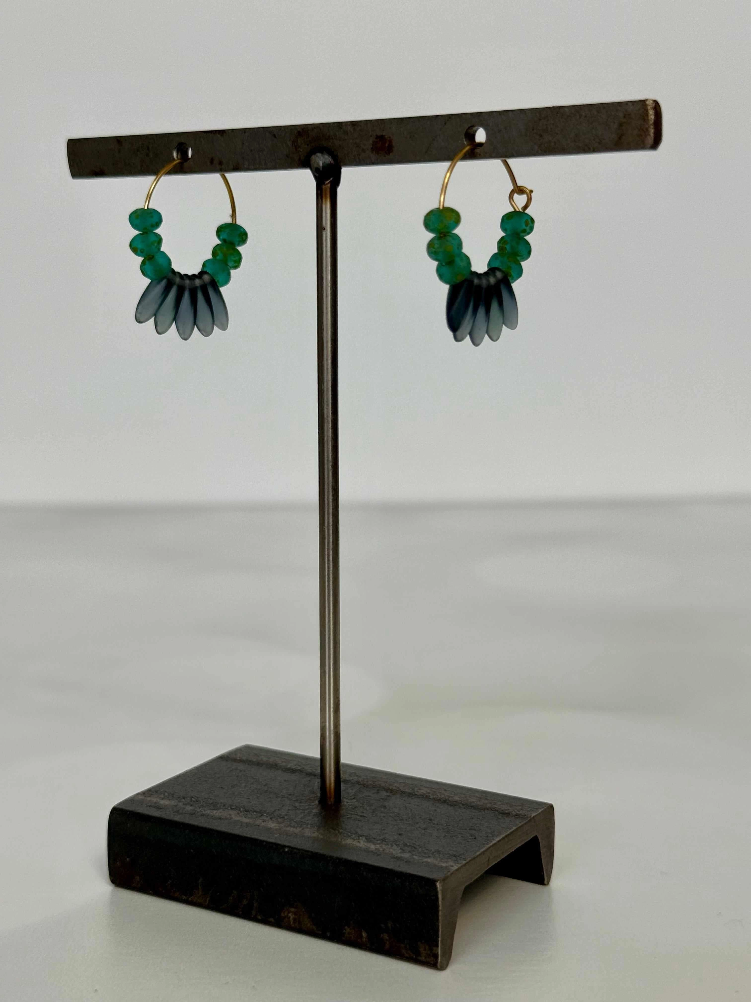 Blue Montana Glass Hoop Earrings Daily Embellishment Square Ornament