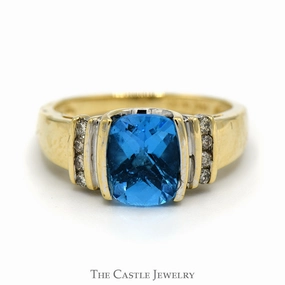 Blue Topaz Ring with Diamond Accents in 14k Yellow Gold Biodegradable Item Creative Accent