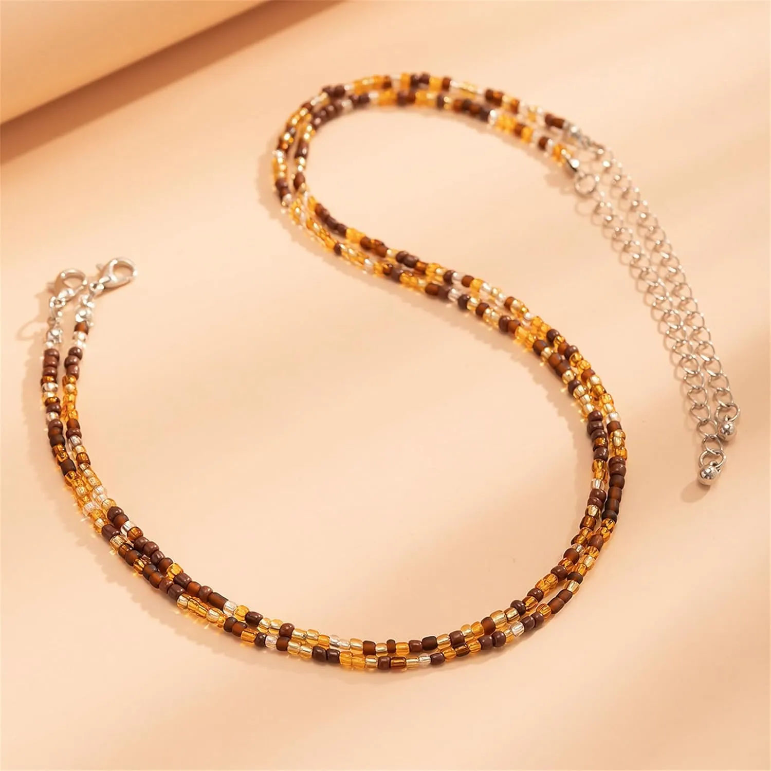 Bohemian Beaded Necklaces for Women Handmade Trendy Double Layered Colorful Beads Choker Necklace Cute Ocean Sea Shell Starfish Necklace Adjustable Beach Jewelry