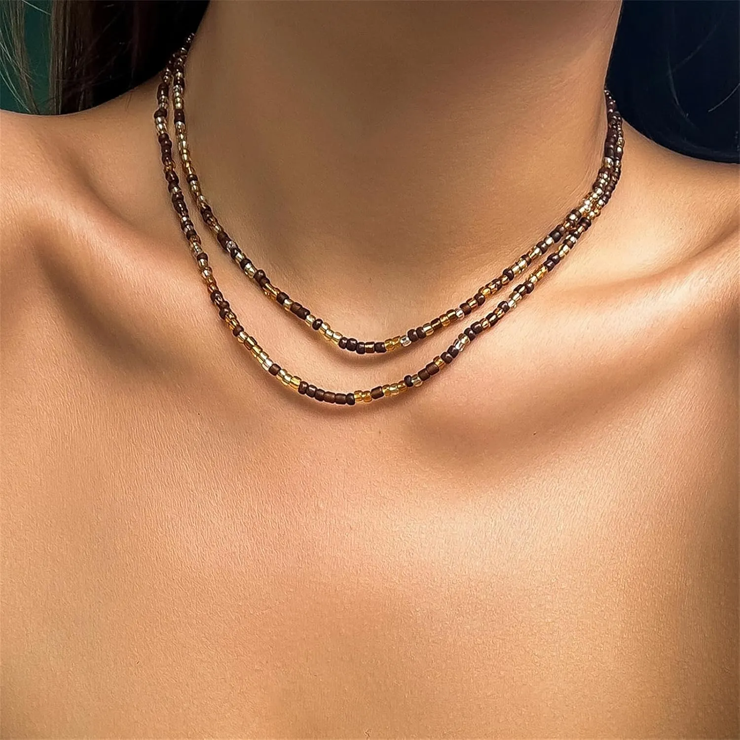 Bohemian Beaded Necklaces for Women Handmade Trendy Double Layered Colorful Beads Choker Necklace Cute Ocean Sea Shell Starfish Necklace Adjustable Beach Jewelry