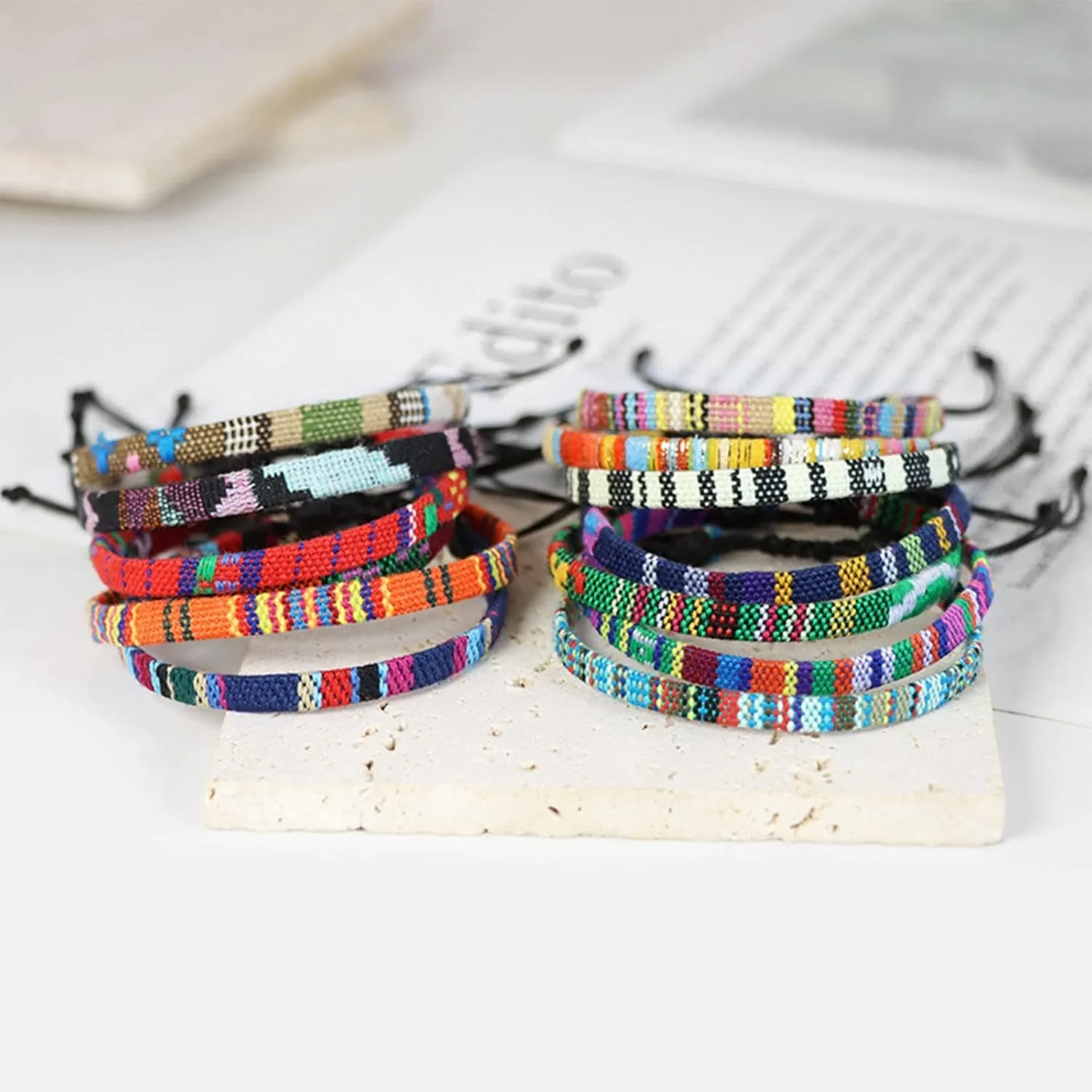 Boho Bracelets for Women,Adjustable Braided Bracelets Bulk Woven Friendship Bracelet Handmade Festival Accessory Jewelry Gift