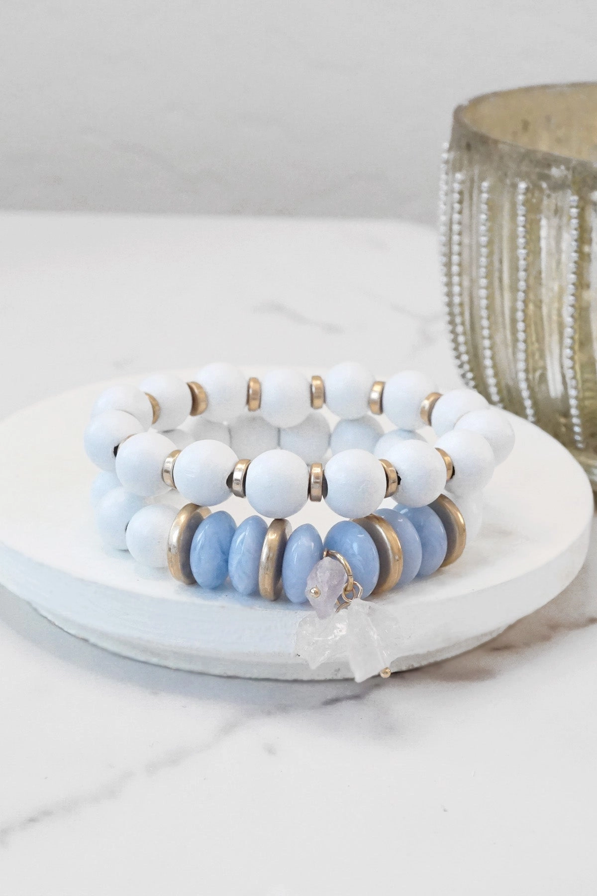 Dependable Technique All-Encompassing Fusions Boho Beaded Bracelet Set Wood Acrylic and Golden Metal Beads Quartz