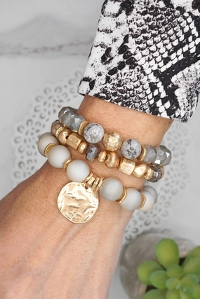 Boho Beads Coin Bracelets Statement set in Grey Sentimental Value