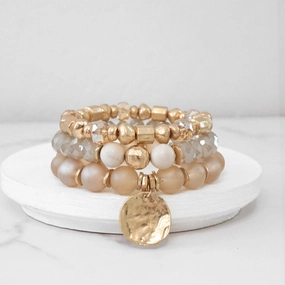 Artistic Rebel Exceptional Value Boho Beads Coin Bracelets Statement set in Peach pink