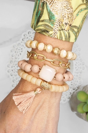 Boho Beads Tassel Bracelets set with Semi Precious stone Peach Standout Piece Final Vision