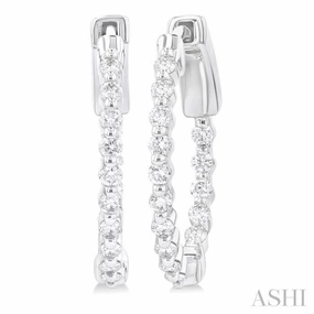 Chic Flash 1/2 Ctw Inside-Out Single Prong Set Round Cut Diamond Hoop Earrings in 14K White Gold