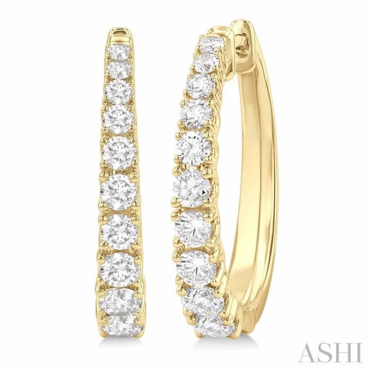 Polished Highlights 1 1/2 Ctw Graduated Round Cut Diamond Fashion Hoop Earrings in 14K Yellow Gold