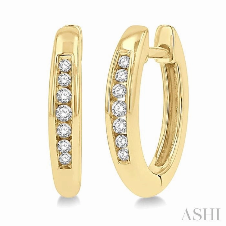 1/10 Ctw Inlay Round Cut Diamond Huggie Petite Earrings in 10K Yellow Gold Daily Accent Petite Shine