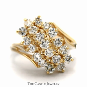 1.55cttw Waterfall Diamond Cluster Ring in 14k Yellow Gold Bypass Setting Chic Embellishment Gentle Motion
