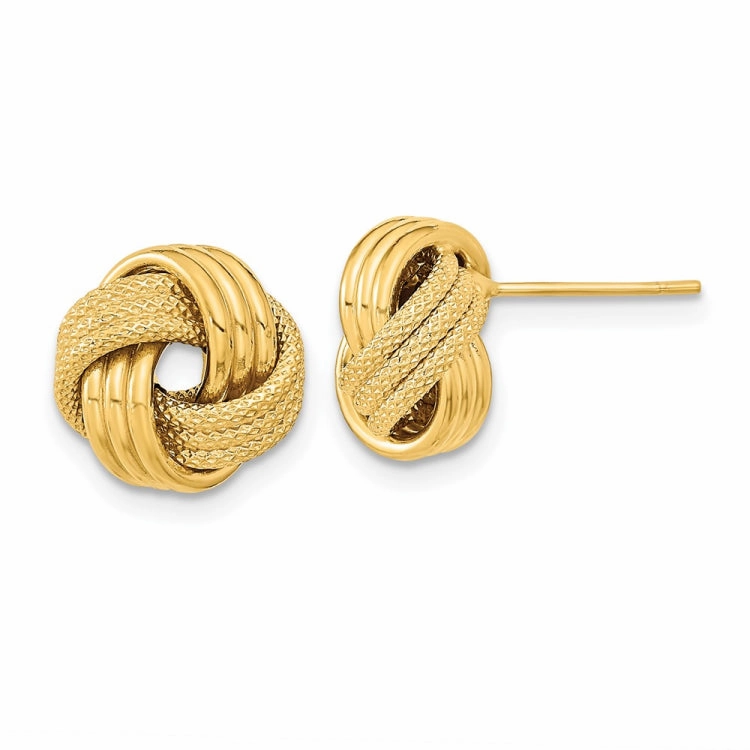 14k Polished Textured Triple Love Knot Post Earrings Clean Spark