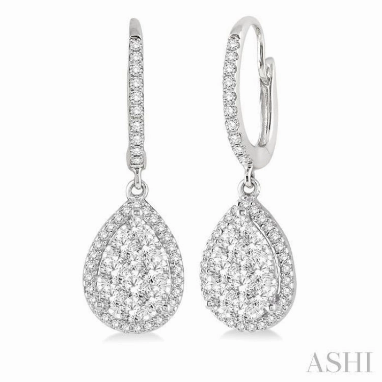 Precious Stones Natural Touch 3/4 ctw Pear Shape Diamond Lovebright Earrings in 14K White Gold