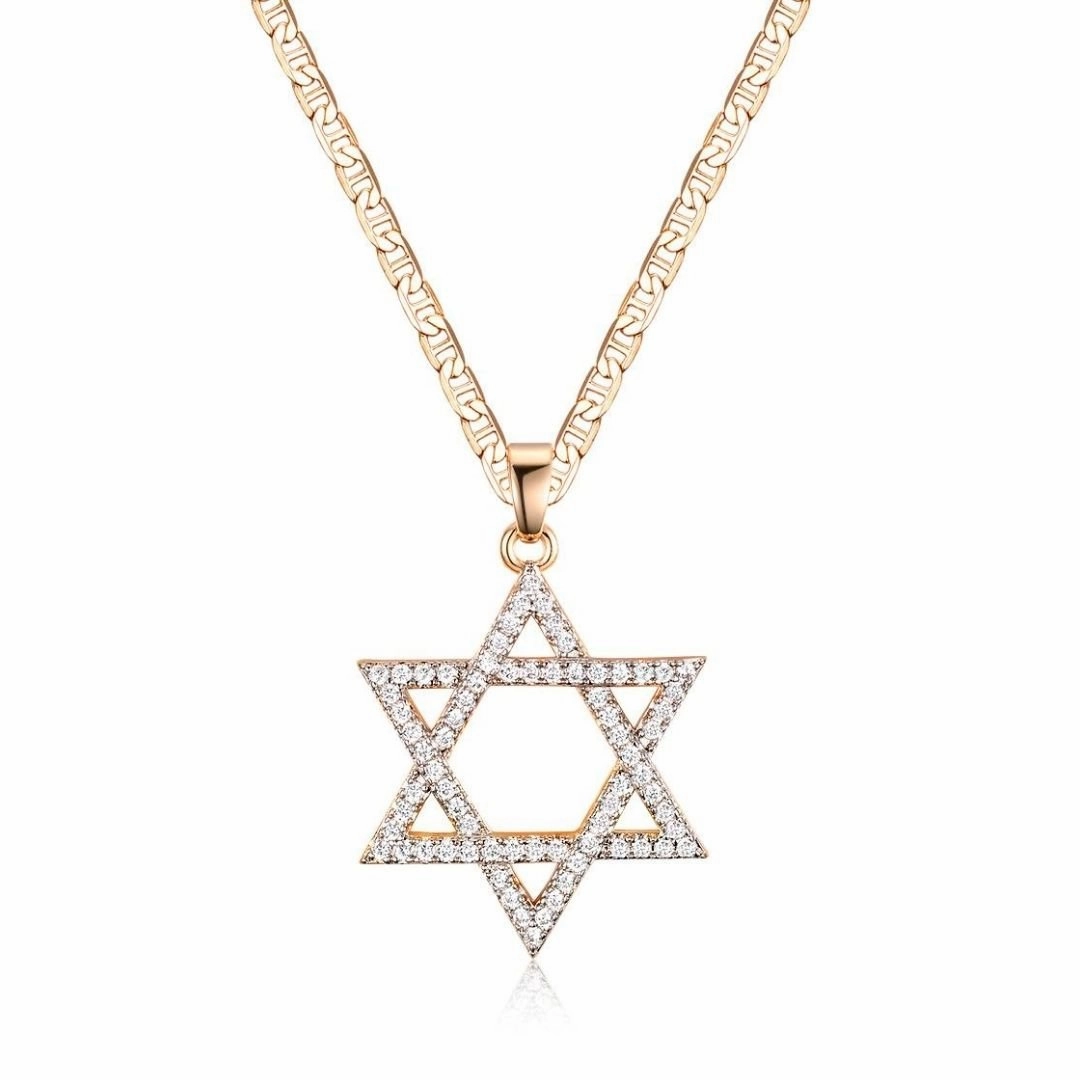 18K Gold Plated Crystal Star of David Charm Necklace Satin Adornment