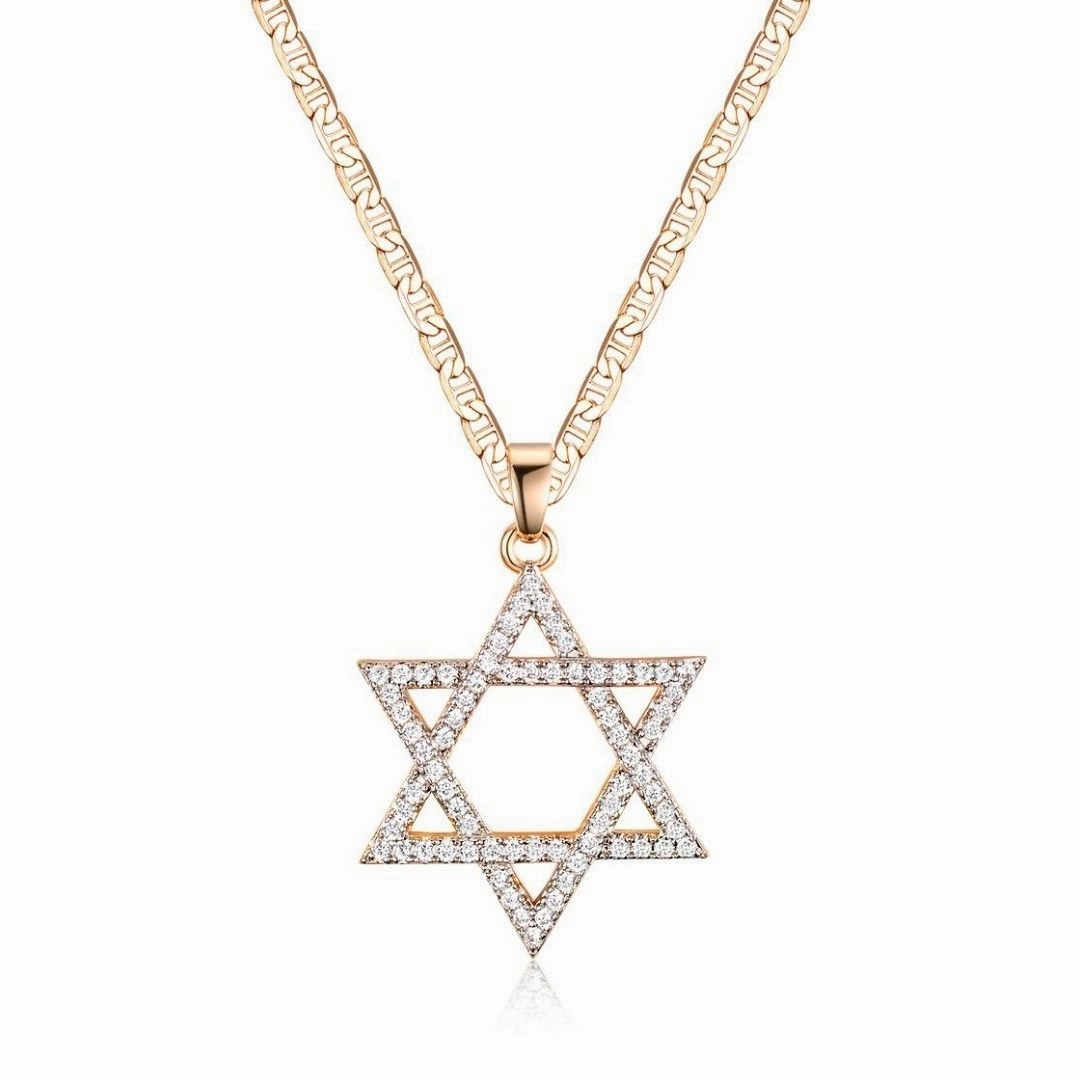 18K Gold Plated Crystal Star of David Charm Necklace Durable Adornment Anniversary Present