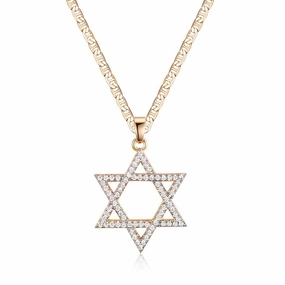 18K Gold Plated Crystal Star of David Charm Necklace Satin Adornment