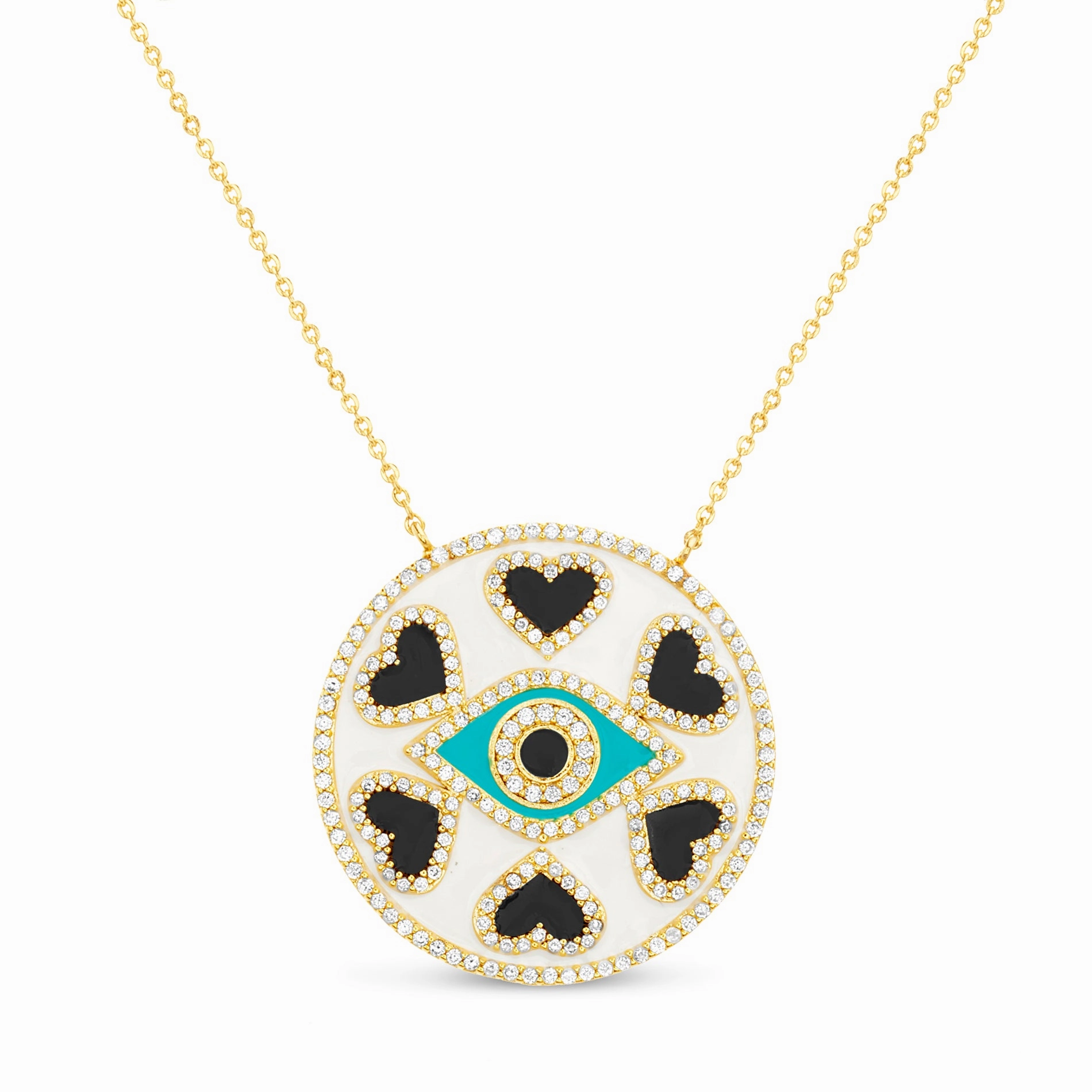Premium Gift Lesa Michele Enamel and CZ Evil Eye Necklace in Sterling Silver