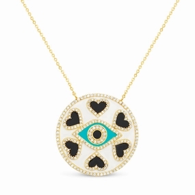 Premium Gift Lesa Michele Enamel and CZ Evil Eye Necklace in Sterling Silver