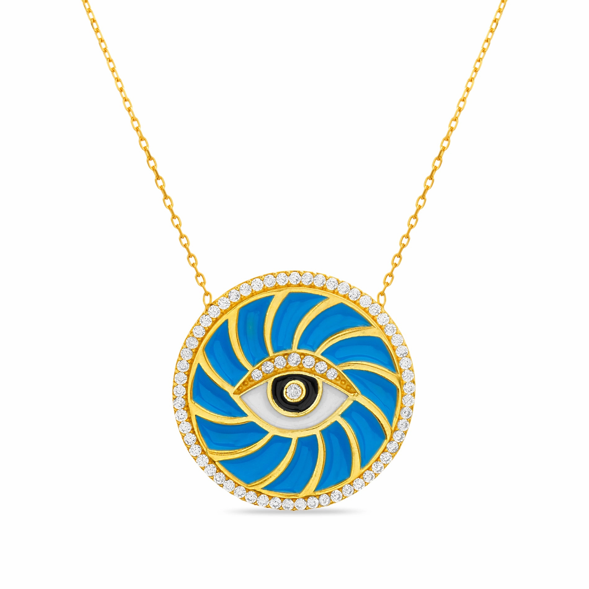 Amazing Gift Lesa Michele Enamel and CZ Evil Eye Necklace in Sterling Silver