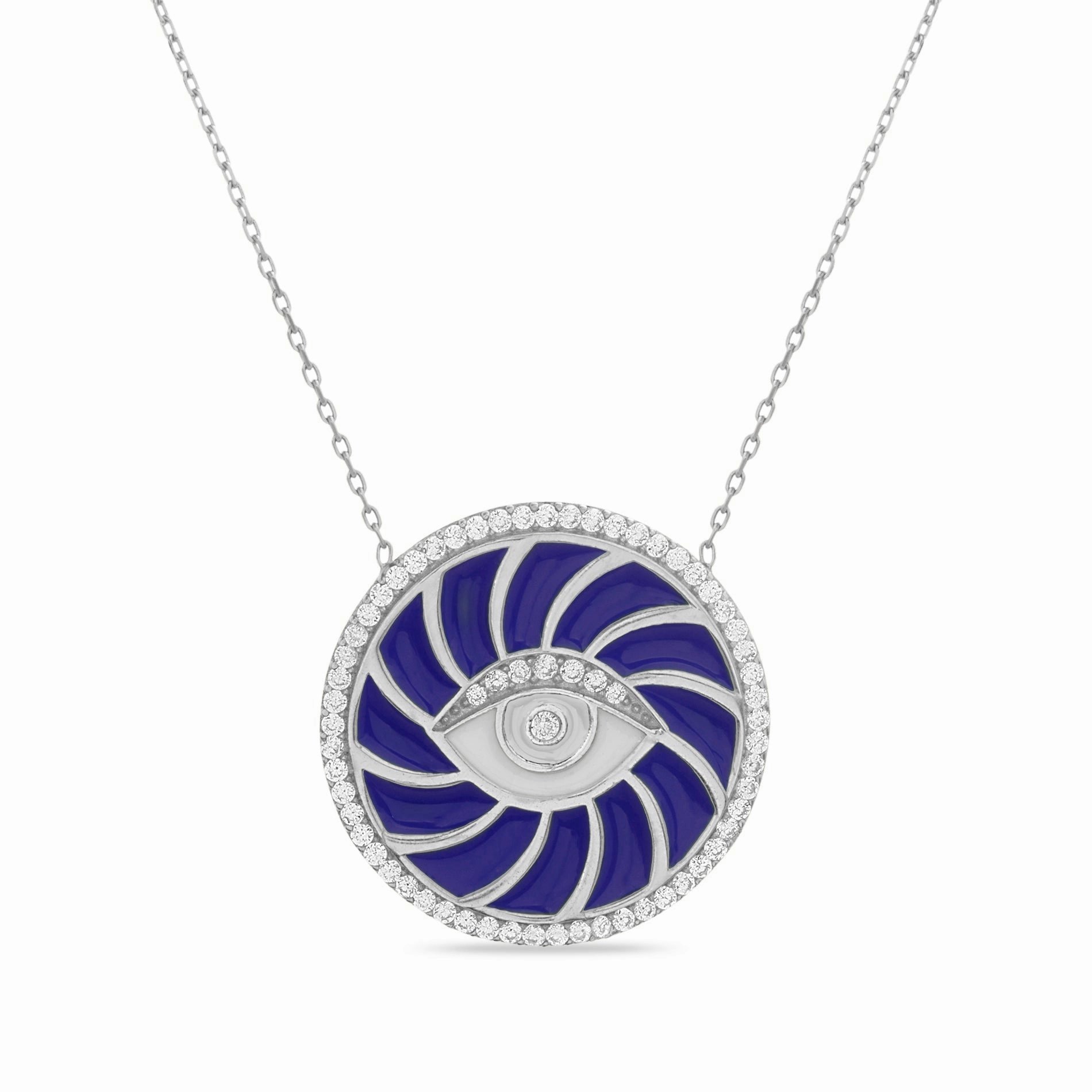 Lesa Michele Enamel and CZ Evil Eye Necklace in Sterling Silver Occasion Gemmed Jewelry Local Accessory