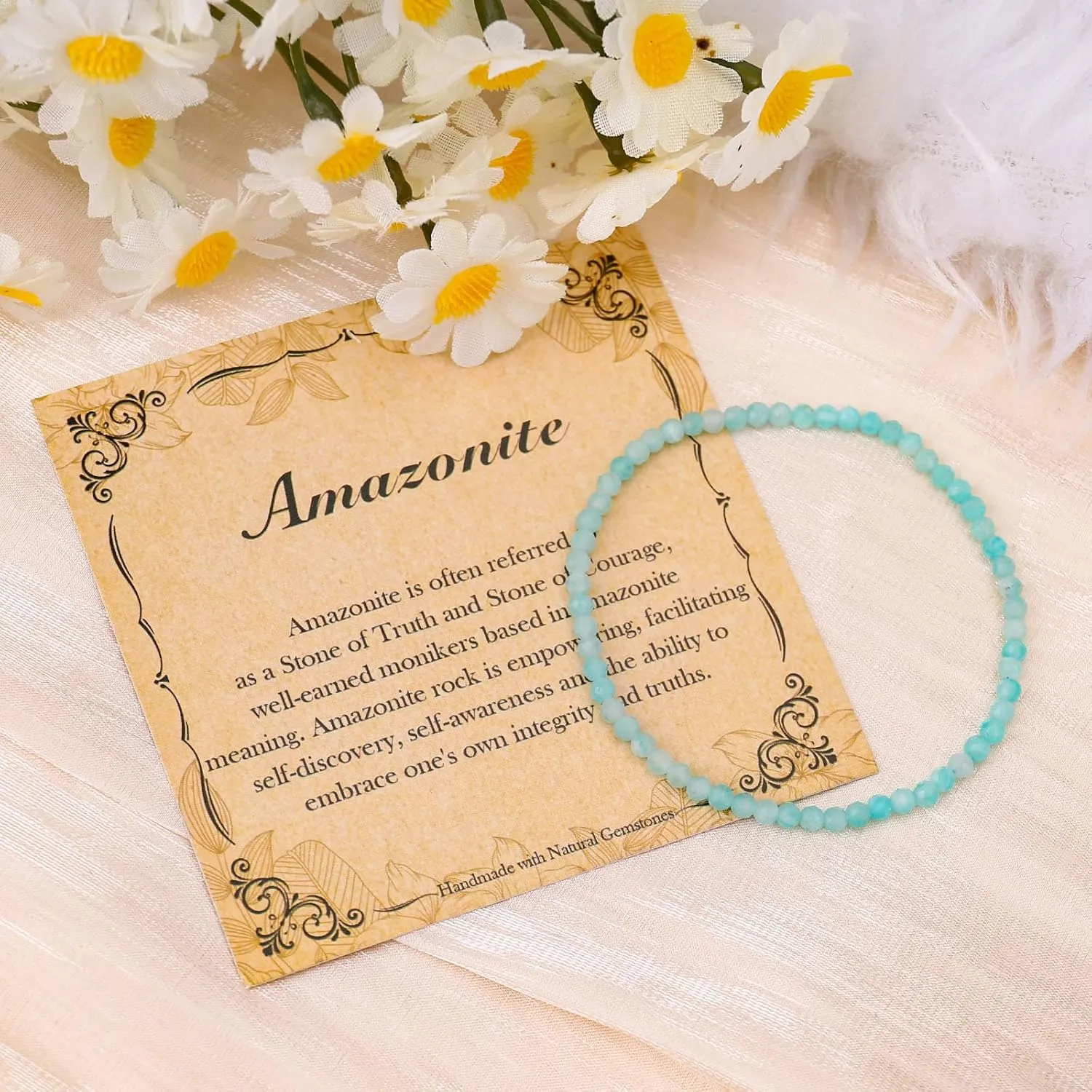 BONNY BOXX Natural Genuine Gemstone Faceted Round Beads Bracelets, 3mm Adjustable Stretchy Tiny Faceted Amazonite Bracelet, Healing Crystal Reiki Chakra Dainty Jewelry Fashion Gifts