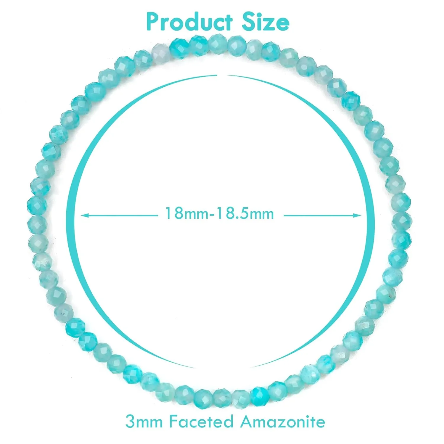 BONNY BOXX Natural Genuine Gemstone Faceted Round Beads Bracelets, 3mm Adjustable Stretchy Tiny Faceted Amazonite Bracelet, Healing Crystal Reiki Chakra Dainty Jewelry Fashion Gifts