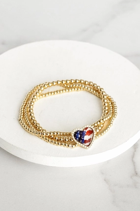 Diverse Composites American Flag 4th of July Bracelets CCB ball beads Paperclip chain Gold Silver tone - Last Chance