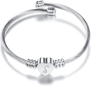 Bracelets for Women, Initial Heart A-Z Letter Cuff Bracelet, Unfading Personalized Name Expandable Wristband Bangle, Alphabet Charm Women's Jewelry Mothers Day Gifts