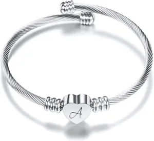 Bracelets for Women, Initial Heart A-Z Letter Cuff Bracelet, Unfading Personalized Name Expandable Wristband Bangle, Alphabet Charm Women's Jewelry Mothers Day Gifts