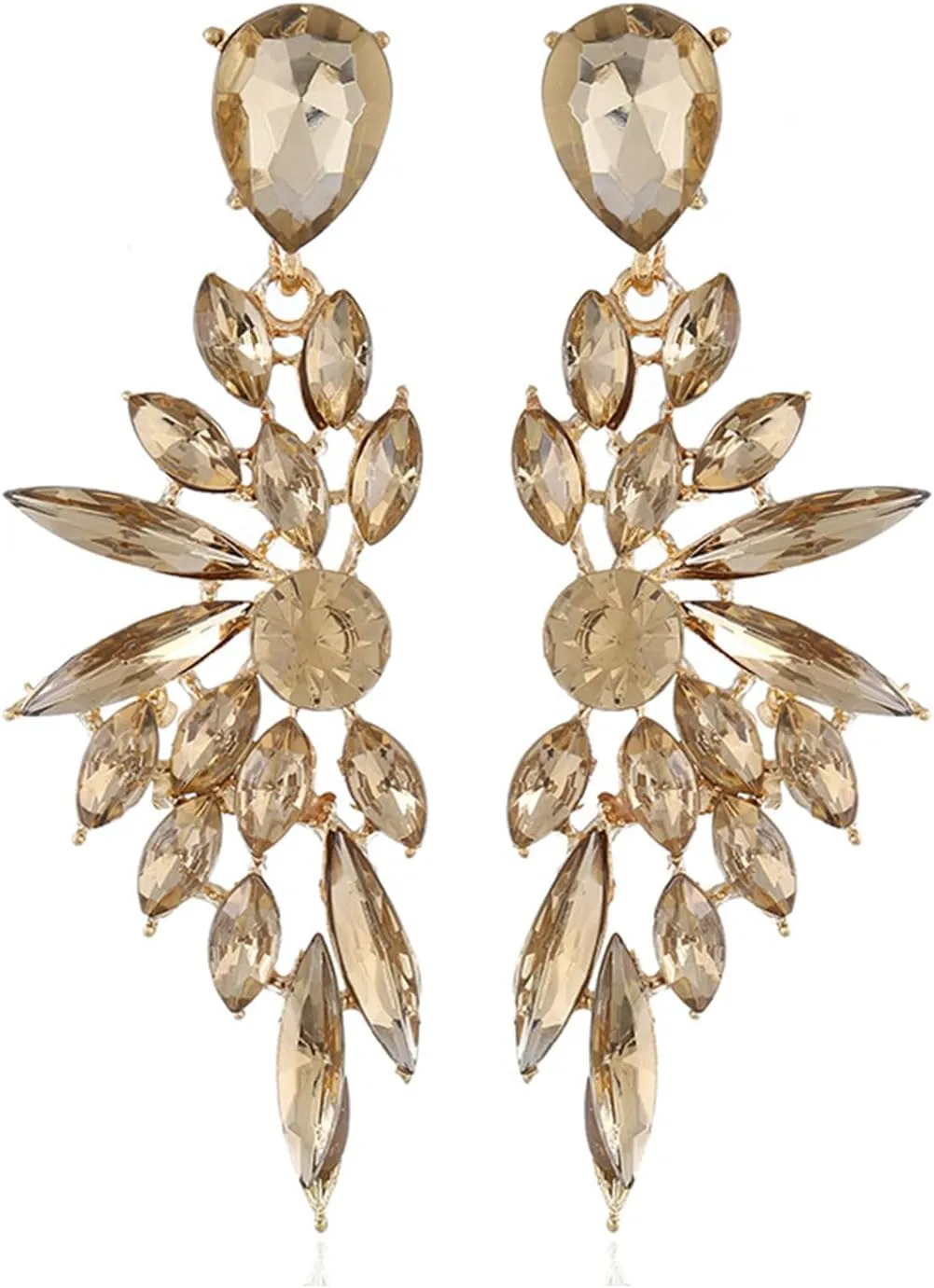 Bridal Rhinestone Statement Earrings for Women Big Cluster Dangle Earrings Large Cubic Zirconia Wedding Party Prom Long Earrings for Women Jewelry